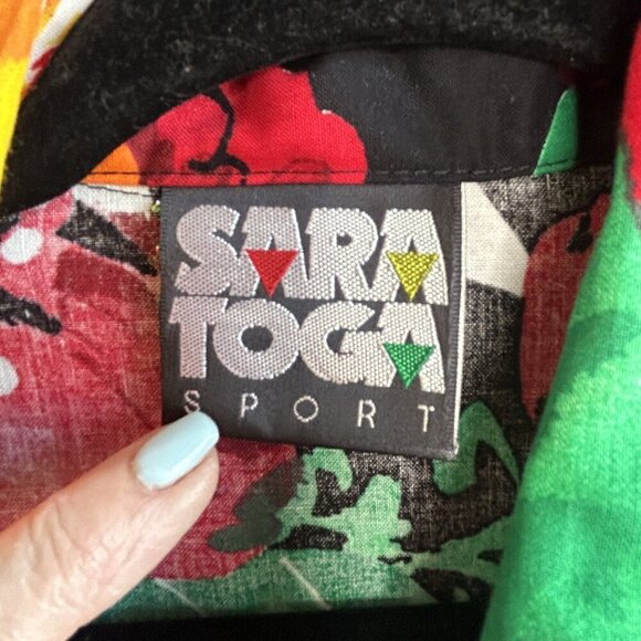Saratoga Sport Vintage 80s Bold Floral USA Made Button Front Shirt Size Large - Picture 6 of 10